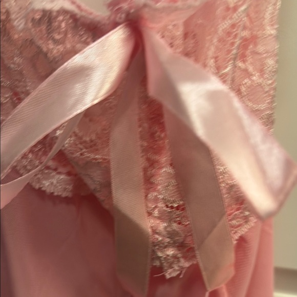 Pink Satin Chemise with Ruffled Trim - Picture 3 of 4